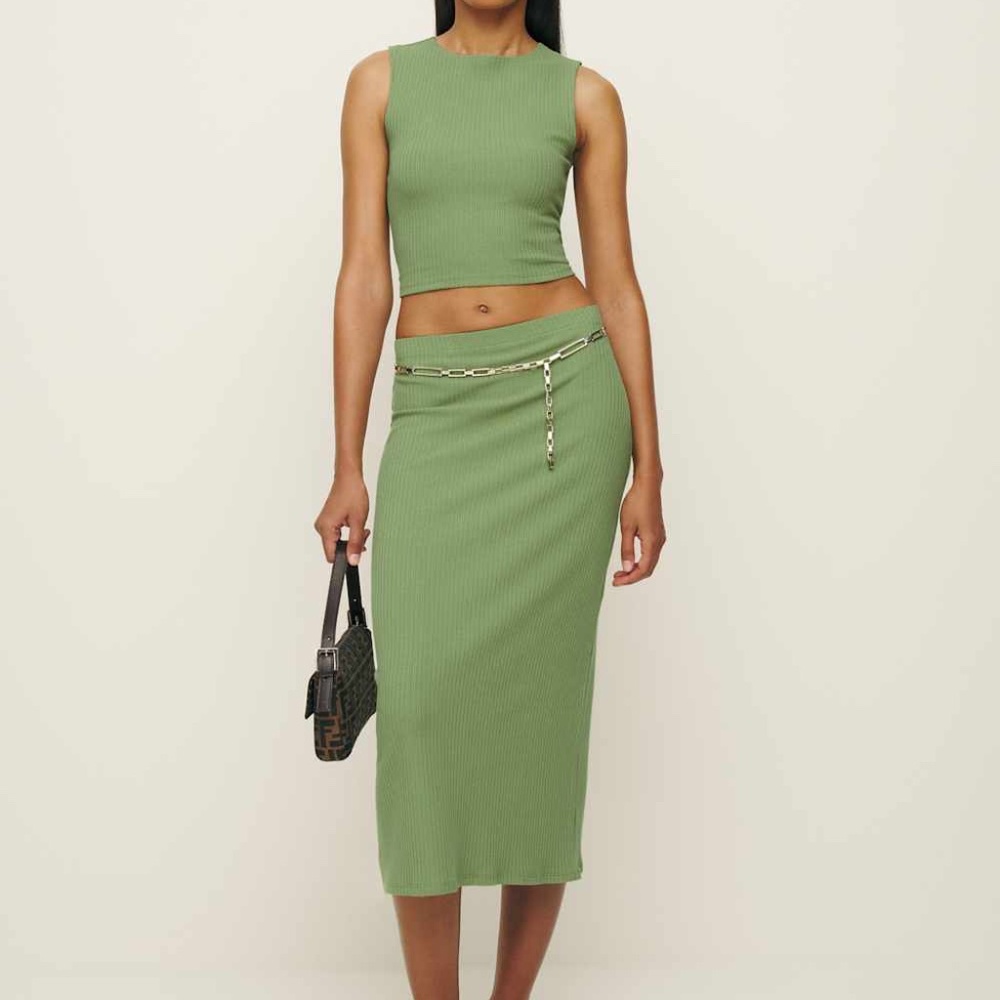 Reformation Hays Knit Two Piece Crocodile green